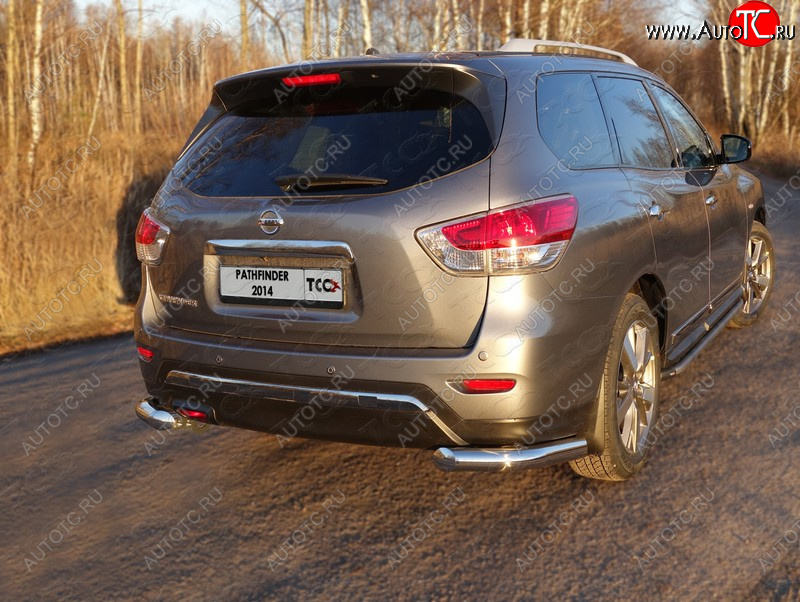 23 999 р. Защита задняя (уголки, нержавейка 76,1 мм) ТСС Тюнинг Nissan Pathfinder R52 дорестайлинг (2012-2017)  с доставкой в г. Набережные‑Челны