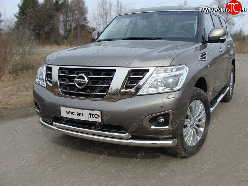 38 949 р. Защита передняя нижняя двойная 76,1*60,3 мм Тюнинг Nissan Patrol 6 Y62 рестайлинг (2014-2017) (нержавейка)  с доставкой в г. Набережные‑Челны