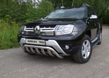 Защита переднего бампера кенгурин с вставкой 60,3*75 мм ТСС Тюнинг Renault Duster HS рестайлинг (2015-2021)  (нержавейка)