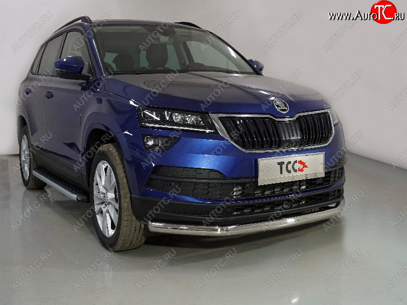 17 799 р. Защита переднего бампера нижняя d60,3 мм ТСС Тюнинг  Skoda Karoq  NU7 (2020-2024) рестайлинг (нержавейка)  с доставкой в г. Набережные‑Челны