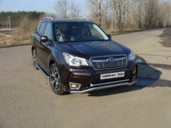 Защита переднего бампера нижняя двойная 60,3*42,4 мм спорт ТСС Тюнинг Subaru (Субару) Forester (Форестер)  SJ (2012-2016) SJ дорестайлинг  (нержавейка)