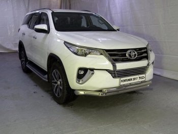 36 299 р. Защита передняя нижняя двойная 76,1*60,3 мм Тюнинг  Toyota Fortuner  AN160 (2015-2020) дорестайлинг (нержавейка)  с доставкой в г. Набережные‑Челны. Увеличить фотографию 1