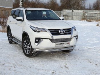 Защита переднего бампера нижняя 76,1 мм ТСС Тюнинг Toyota (Тойота) Fortuner (Фортунер)  AN160 (2015-2020) AN160 дорестайлинг  (нержавейка)