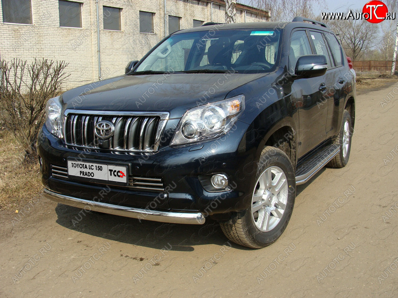 24 999 р. Защита переднего бампера нижняя 75*42 мм ТСС Тюнинг Toyota Land Cruiser Prado J150 дорестайлинг (2009-2013) (нержавейка)  с доставкой в г. Набережные‑Челны