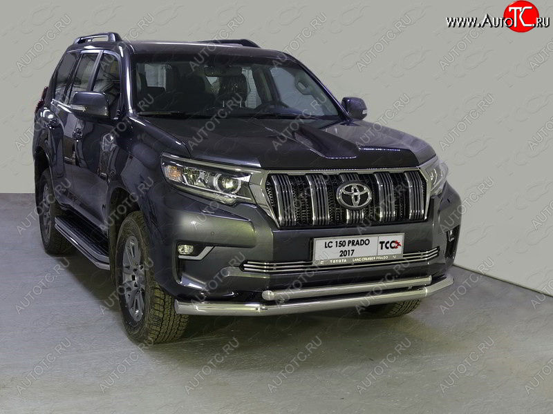 37 649 р. Защита передняя нижняя двойная 76,1*50,8 мм Тюнинг Toyota Land Cruiser Prado J150 2-ой рестайлинг (2017-2020) (нержавейка)  с доставкой в г. Набережные‑Челны