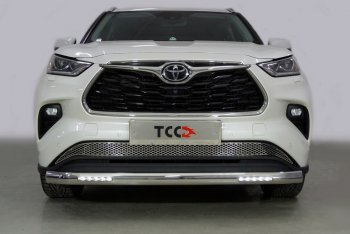 Защита передняя нижняя овальная с ДХО 75х42 мм ТСС Тюнинг Toyota Highlander XU70 (2020-2024)  (нержавейка)