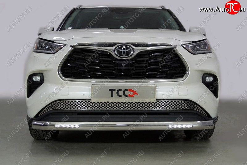 47 999 р. Защита передняя нижняя овальная с ДХО 75х42 мм ТСС Тюнинг Toyota Highlander XU70 (2020-2024) (нержавейка)  с доставкой в г. Набережные‑Челны