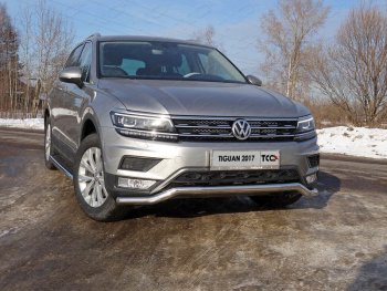 17 649 р. Защита переднего бампера нижняя d60,3 мм ТСС Тюнинг  Volkswagen Tiguan  Mk2 (2016-2020) дорестайлинг (нержавейка)  с доставкой в г. Набережные‑Челны. Увеличить фотографию 1