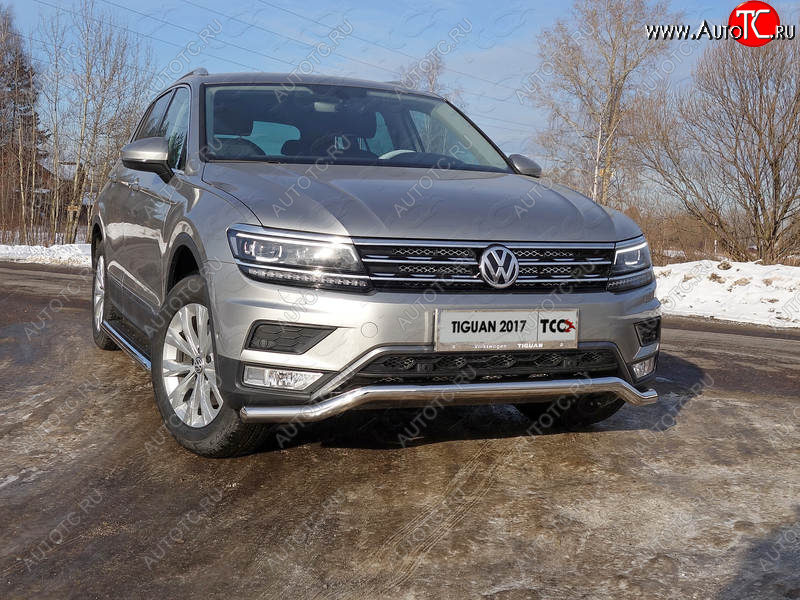 18 699 р. Защита переднего бампера нижняя d60,3 мм ТСС Тюнинг Volkswagen Tiguan Mk2 дорестайлинг (2016-2020) (нержавейка)  с доставкой в г. Набережные‑Челны