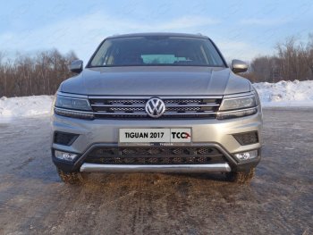 15 899 р. Защита передняя нижняя овальная короткая 75х42 мм ТСС Тюнинг  Volkswagen Tiguan  Mk2 (2016-2022) дорестайлинг, рестайлинг (нержавейка)  с доставкой в г. Набережные‑Челны. Увеличить фотографию 1