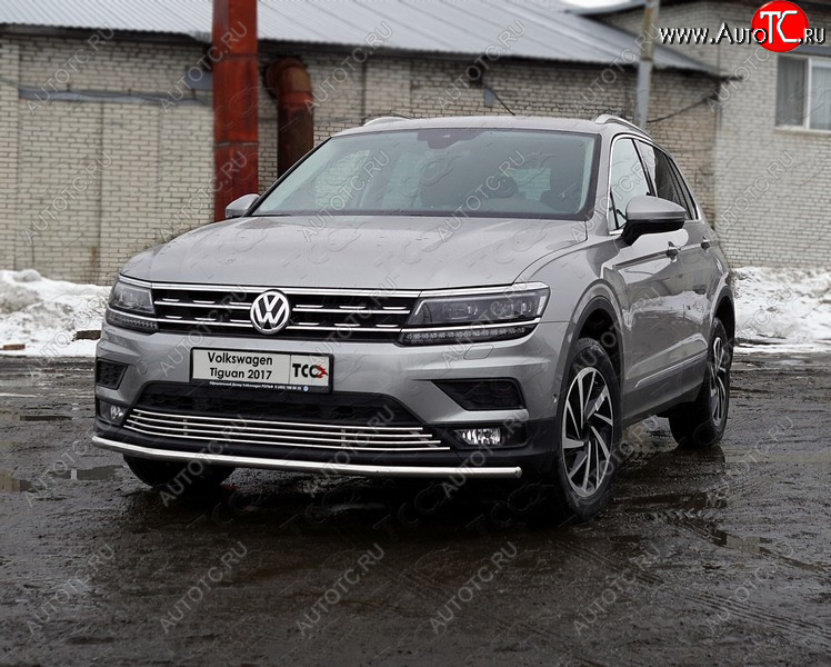 17 699 р. Защита переднего бампера нижняя d42,4 мм ТСС Тюнинг Volkswagen Tiguan Mk2 дорестайлинг (2016-2020) (нержавейка)  с доставкой в г. Набережные‑Челны