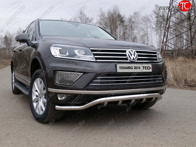 38 949 р. Защита передняя нижняя кенгурин 60,3*42,4 мм ТСС Тюнинг Volkswagen Touareg NF рестайлинг (2014-2018) (нержавейка)  с доставкой в г. Набережные‑Челны