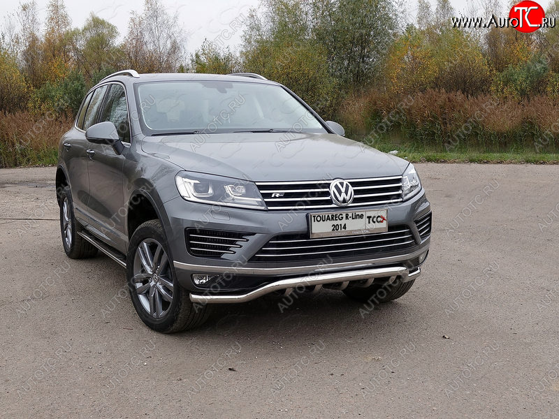 38 949 р. Защита передняя нижняя кенгурин 60,3*42,4 мм R-Line ТСС Тюнинг Volkswagen Touareg NF рестайлинг (2014-2018) (нержавейка)  с доставкой в г. Набережные‑Челны