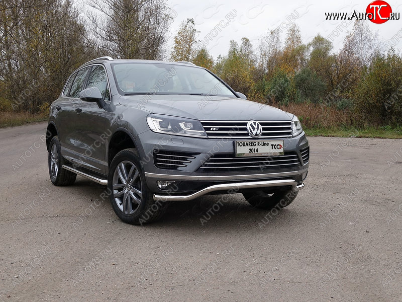 27 999 р. Защита передняя нижняя кенгурин 60,3 мм R-Line ТСС Тюнинг Volkswagen Touareg NF рестайлинг (2014-2018) (нержавейка)  с доставкой в г. Набережные‑Челны