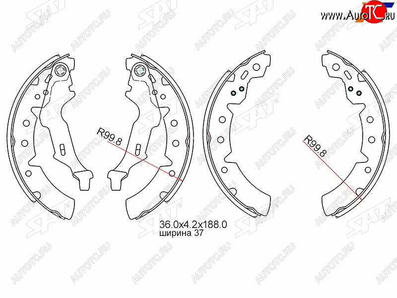 1 599 р. Колодки тормозные задние RH-LH SAT  Toyota Carina E  T190 - Corona  T190  с доставкой в г. Набережные‑Челны