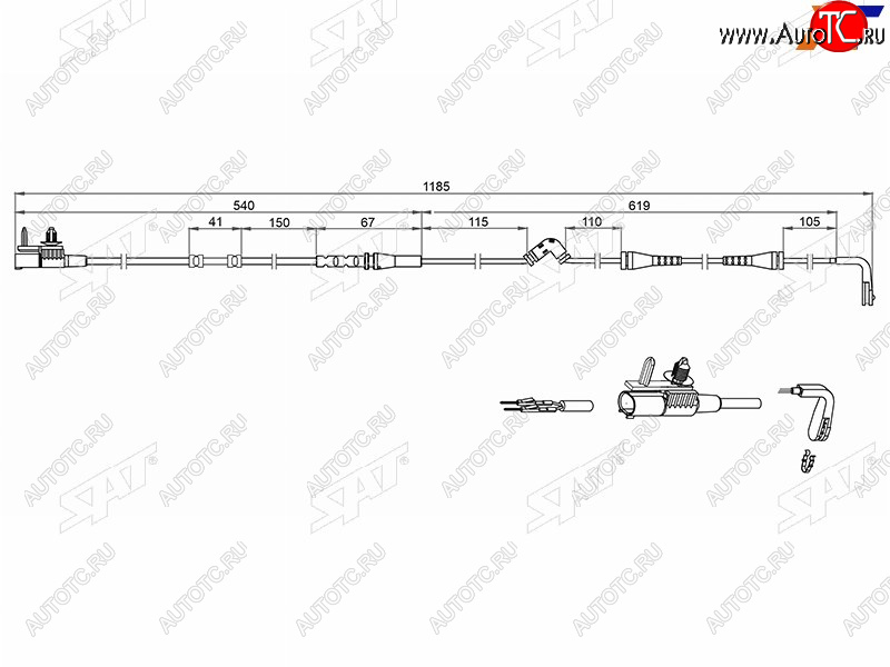 499 р. Датчик износа передних тормозных колодок SAT Land Rover Range Rover Sport 2 L494 дорестайлинг (2013-2017)  с доставкой в г. Набережные‑Челны