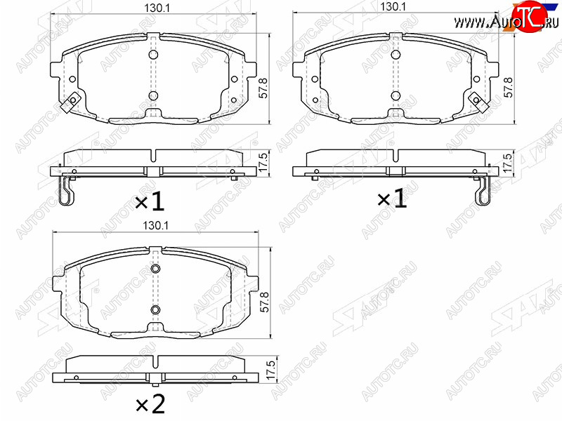 1 499 р. Колодки тормозные передние FR-FL SAT  Hyundai I30 3 PD универсал (2017-2020) (с отверстием под пружинки)  с доставкой в г. Набережные‑Челны