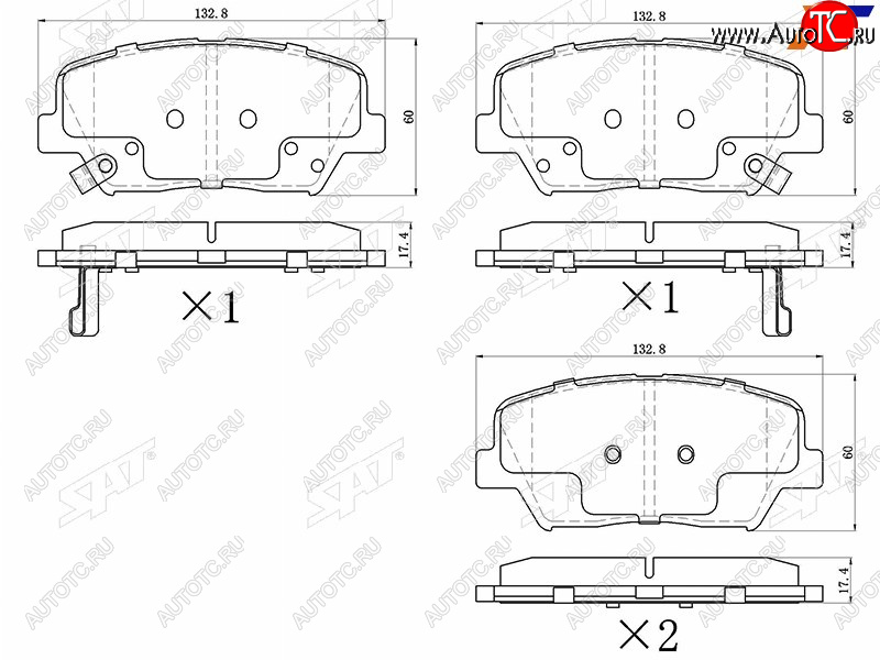 1 079 р. Колодки тормозные передние FR-FL SAT   Hyundai Creta ( GS,  SU) (2015-2022), Hyundai Santa Fe ( DM,  TM) (2012-2022), KIA Carens  RP (2013-2019), KIA Sorento  XM (2012-2015)  с доставкой в г. Набережные‑Челны