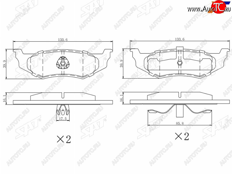 1 279 р. Колодки тормозные задние RH-LH SAT Dodge Caravan (1996-2000)  с доставкой в г. Набережные‑Челны