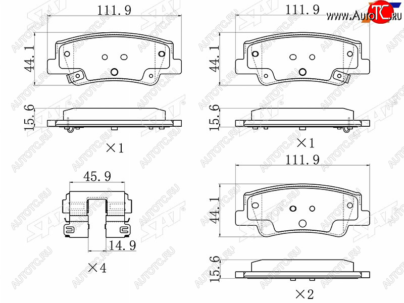 1 189 р. Колодки тормозные задние LH-RH SAT  Hyundai Sonata  DN8 (2019-2022), KIA K5  DL (2019-2022)  с доставкой в г. Набережные‑Челны