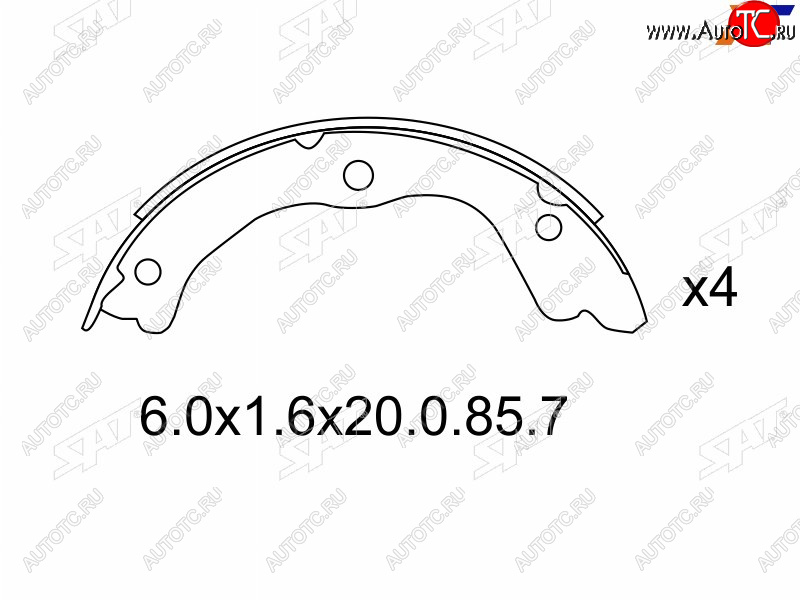 1 289 р. Колодки барабанные задние RH-LH SAT Nissan X-trail 1 T30 рестайлинг (2003-2007)  с доставкой в г. Набережные‑Челны