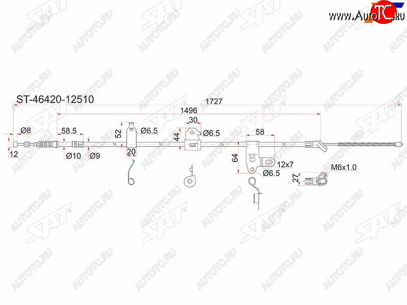 1 679 р. Трос ручника RH 2WD SAT   Toyota Corolla Fielder  E120 (2000-2006) универсал дорестайлинг, универсал 1-ый рестайлинг, универсал 2-ой рестайлинг (барабанные тормоза)  с доставкой в г. Набережные‑Челны