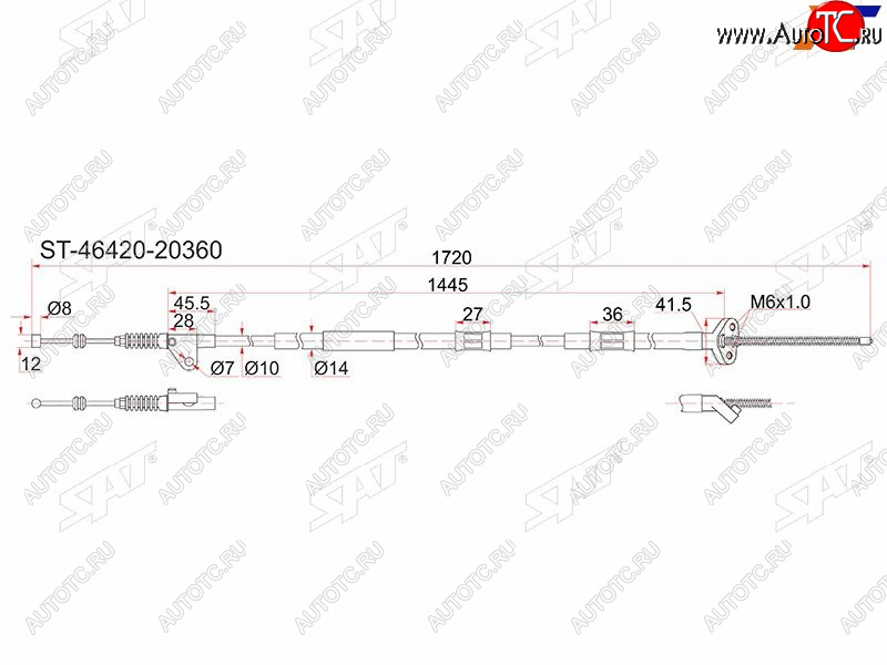 1 479 р. Трос ручника 2WD RH SAT  Toyota Caldina ( T190,  T210) - Corona SF  T190 (дисков тормоза)  с доставкой в г. Набережные‑Челны