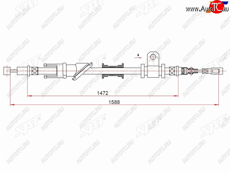 1 249 р. Трос ручного тормоза RH SAT Mitsubishi Lancer 9 1-ый рестайлинг седан (2003-2005)  с доставкой в г. Набережные‑Челны