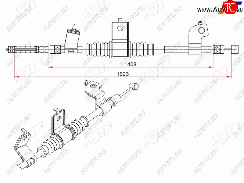 1 539 р. Трос ручного тормоза SAT Mitsubishi Outlander CW0W рестайлинг (2009-2012)  с доставкой в г. Набережные‑Челны