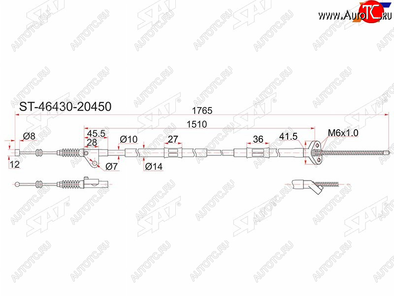 1 379 р. Трос ручника 2WD LH SAT  Toyota Caldina ( T190,  T210) - Corona SF  T190  с доставкой в г. Набережные‑Челны