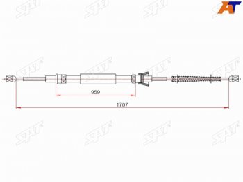 Трос ручного тормоза RH-LH SAT Skoda Rapid NH1 хэтчбэк дорестайлинг (2012-2017)  (барабанные тормоза)