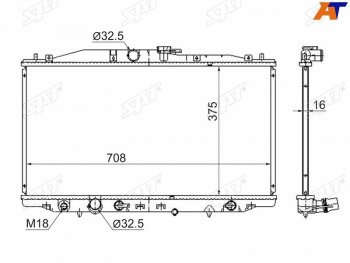 Радиатор SAT Honda (Хонда) Accord (Аккорд) ( CL,  CM) (2002-2008) CL, CM седан дорестайлинг, универсал дорестайлинг, седан рестайлинг, универсал рестайлинг