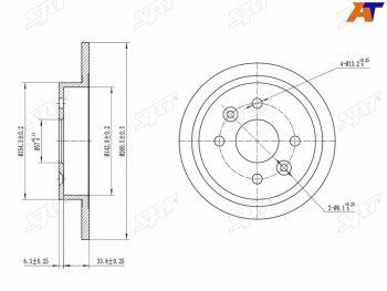 1 439 р. Задний тормозной диск(Ø260.5) SAT  KIA Cerato  1 LD - Spectra (применим для KIA Sephia 93-96)  с доставкой в г. Набережные‑Челны. Увеличить фотографию 1