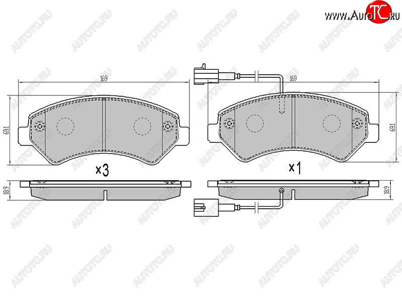 2 289 р. Колодки тормозные перед FL-FR SAT Peugeot Boxer 250 (2006-2014) (2 датчика износа с камерами наполнением)  с доставкой в г. Набережные‑Челны