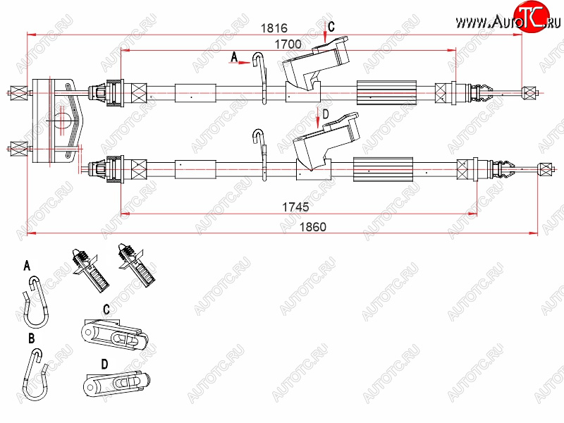 2 199 р. Трос ручного тормоза SAT Ford Focus 2  седан дорестайлинг (2004-2008) (дисковые тормоза)  с доставкой в г. Набережные‑Челны