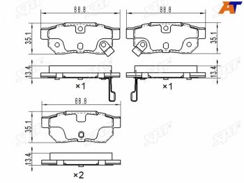 Колодки тормозные задние RH-LH SAT Honda (Хонда) Fit (Фит) ( GP,GK,  3,  3 GP,GK,  4 GR) (2013-2022) GP,GK, 3, 3 GP,GK, 4 GR  дорестайлинг, GP,GK 1-ый рестайлинг, 2-ой рестайлинг, дорестайлинг