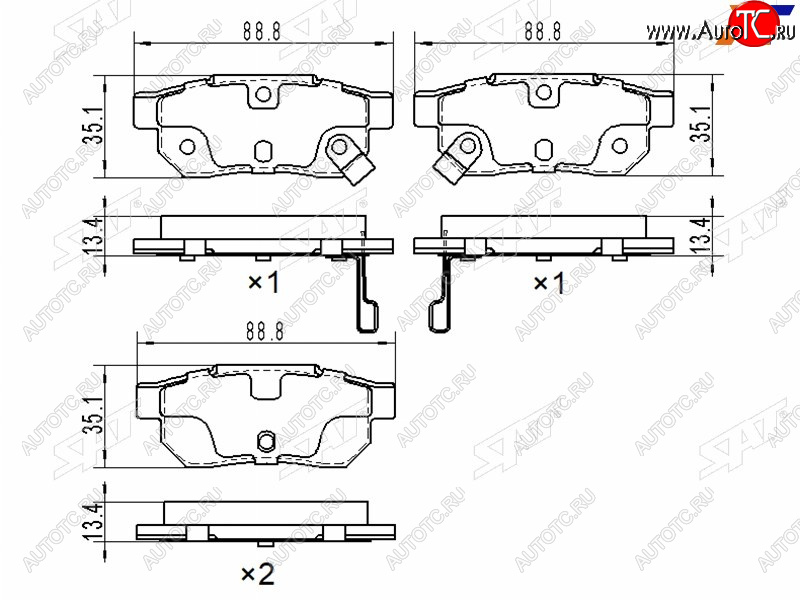 2 599 р. Колодки тормозные задние RH-LH SAT Honda Fit 4 GR дорестайлинг (2019-2022)  с доставкой в г. Набережные‑Челны