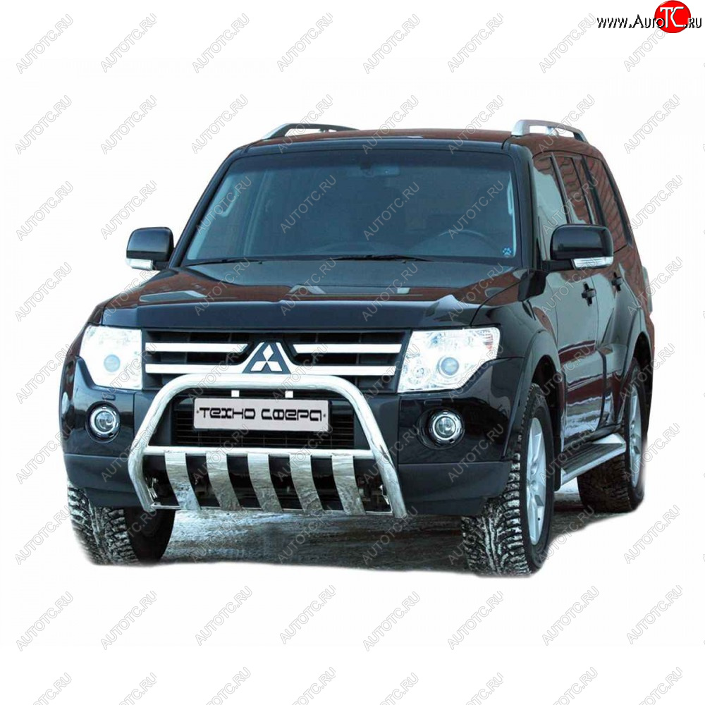 11 399 р. Передок плоский крашенная d63.5, Техно Сфера Mitsubishi Pajero 4 V90 дорестайлинг (2006-2011) (Черный матовый)  с доставкой в г. Набережные‑Челны