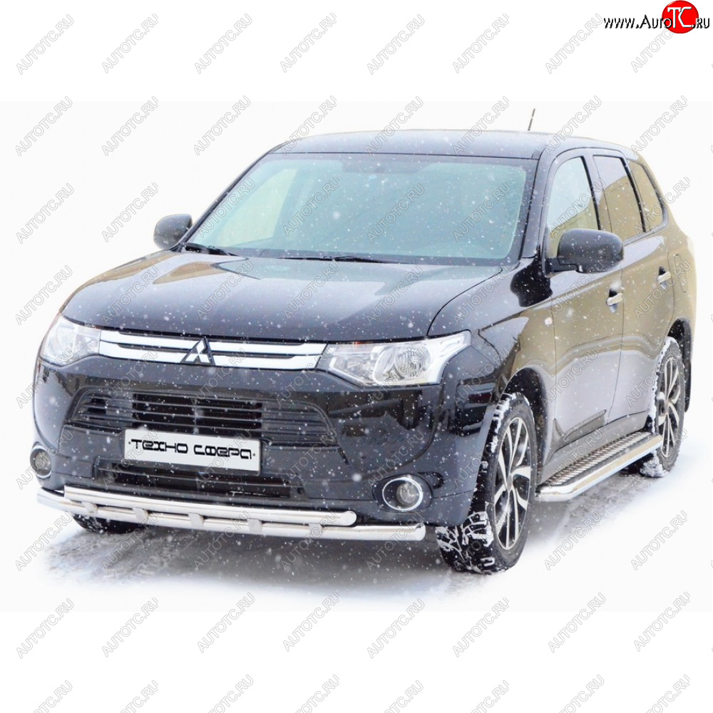 10 599 р. Защита переда труба двойная крашенная d63.5, Техно Сфера Mitsubishi Outlander GF дорестайлинг (2012-2014) (Черный глянец)  с доставкой в г. Набережные‑Челны