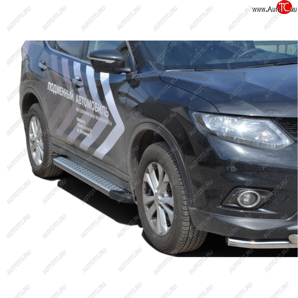 27 799 р. Пороги бумер алюминиевые с резинкой, Техно Сфера Nissan X-trail 2 T31 рестайлинг (2010-2015) (Черный глянец)  с доставкой в г. Набережные‑Челны