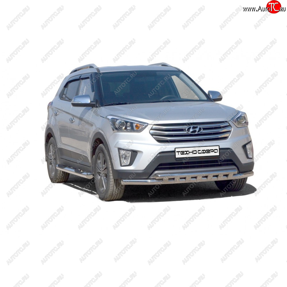 8 799 р. Защита переда труба двойная крашенная d63,5, Техно Сфера Hyundai Creta SU (2020-2022) (Черный глянец)  с доставкой в г. Набережные‑Челны