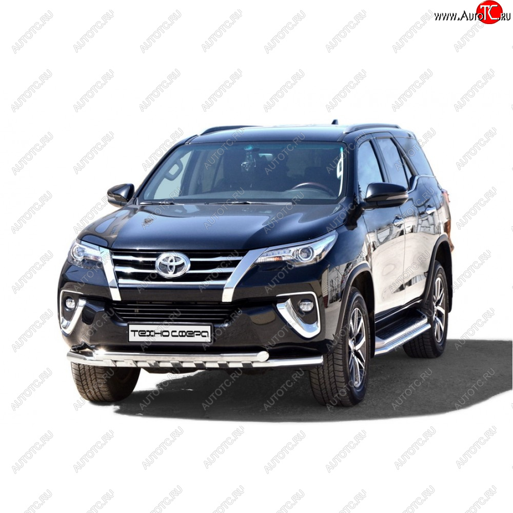 9 599 р. Защита переда труба двойная крашенная d63,5, Техно Сфера Toyota Fortuner AN160 дорестайлинг (2015-2020) (Черный глянец)  с доставкой в г. Набережные‑Челны