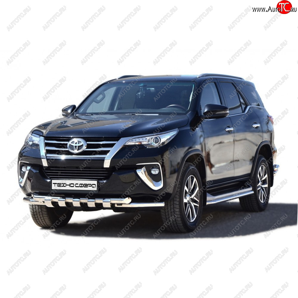 13 699 р. Защита переда труба двойная люкс крашенная d63.5, Техно Сфера  Toyota Fortuner ( AN50/AN60,  AN160) (2004-2025) дорестайлинг, 1-ый рестайлинг, 2-ой рестайлинг, дорестайлинг, рестайлинг (Черный матовый)  с доставкой в г. Набережные‑Челны