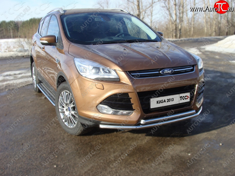 12 999 р. Защита передняя двойная d42,4*42,4 мм ТСС Тюнинг Ford Kuga 2 дорестайлинг (2013-2016) (нержавейка)  с доставкой в г. Набережные‑Челны