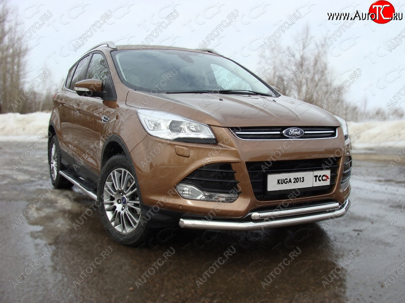 15 299 р. Защита передняя двойная d42,4*42,4 мм ТСС Тюнинг Ford Kuga 2 дорестайлинг (2013-2016) (нержавейка)  с доставкой в г. Набережные‑Челны