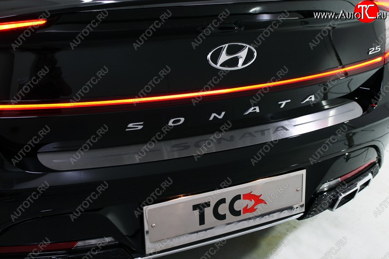 2 899 р. Накладка на задний бампер ТСС Тюнинг  Hyundai Solaris  HCR (2020-2022) седан рестайлинг (Лист шлифованный, надпись Hyundai)  с доставкой в г. Набережные‑Челны