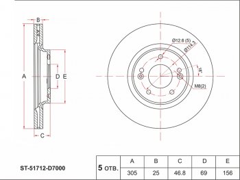 Передний тормозной диск(Ø219.6) SAT KIA Ceed 3 CD хэтчбэк (2018-2024)