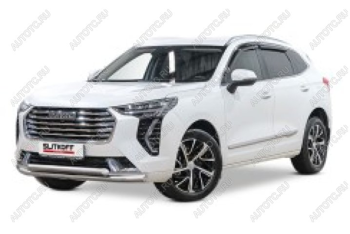 10 299 р. Защита переднего бампера d57+d57 двойная Slitkoff  Haval Jolion (2020-2024) дорестайлинг (Сталь с полимерным покрытием в цвет серебристый)  с доставкой в г. Набережные‑Челны