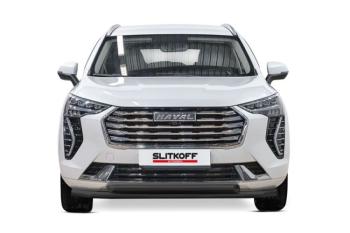 Защита переднего бампера d57+d57 двойная 2WD Slitkoff Haval (Хавал) Jolion (джолион) (2020-2024) дорестайлинг