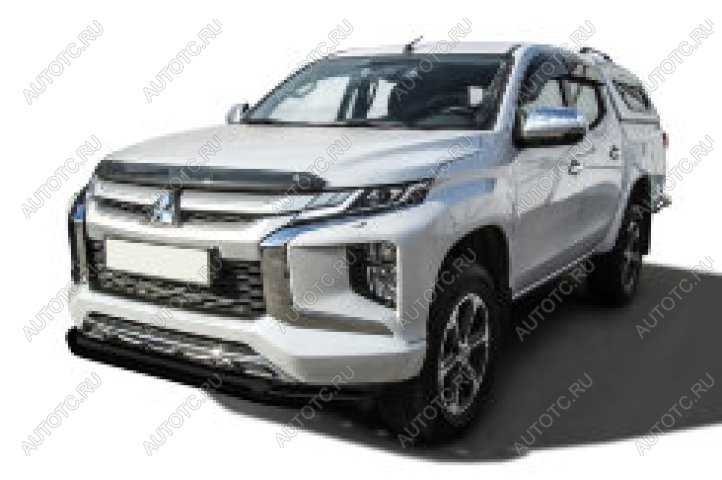 21 349 р. Защита переднего бампера d76+d57 двойная Slitkoff  Mitsubishi L200  5 KK,KL (2018-2022) рестайлинг (нержавейка с полимерным покрытием в цвет черный)  с доставкой в г. Набережные‑Челны